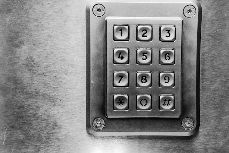 A stainless steel entry keypad
